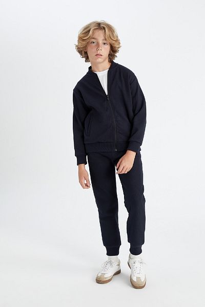 DeFacto Boys' Seasonal Bomber Cardigan - College Collar, Zip-Up, Double Pockets D2803A824Au
