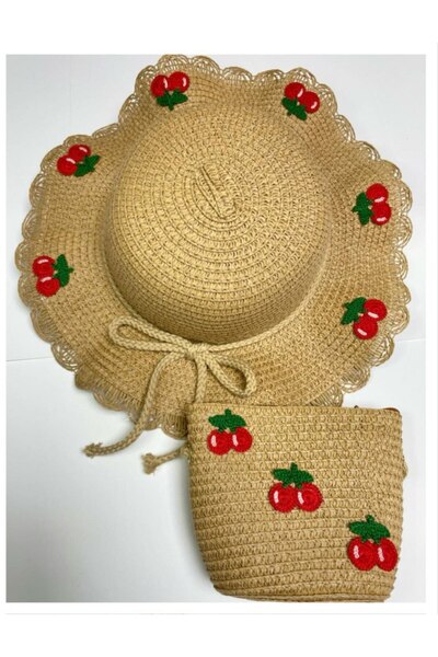 Nilbutik طقم قبعة وحقيبة من القش الملون للفتيات مكون من قطعتين