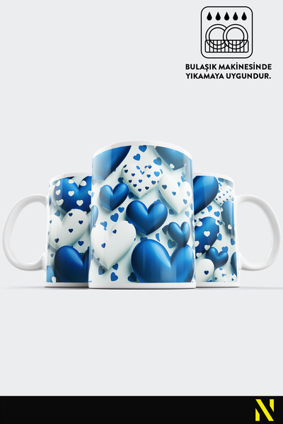 nilizma Blue Heart Patterned Colorful Mug – 330 ml Mug | Stylish and Durable Design