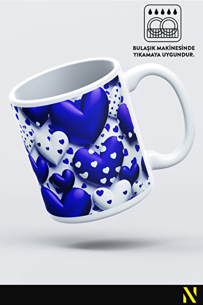 nilizma Navy Blue Heart Patterned Colorful Mug – 330 ml Mug | Stylish and Durable Design