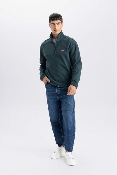 DeFacto Φούτερ Fleece με φερμουάρ Relax Fit Stand γιακά D2348AX24AU
