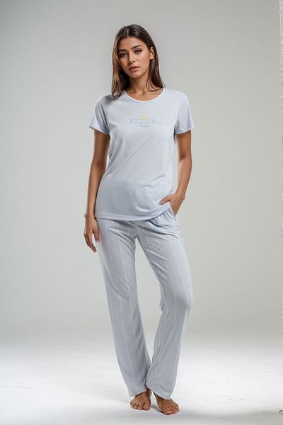 Pierre Cardin Mâneci scurte Crew Gât Albastru deschis 2 piese Pijamale Femei Home Wear