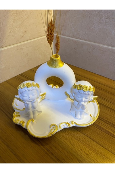 ELBUCOLECTION Melekli Yuvarlak Vazolu Dörtlü Set Gold Detaylı