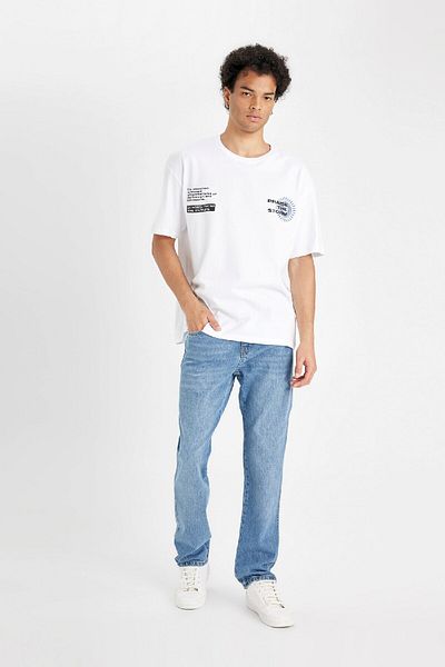 DeFacto 100 % Baumwolle, Oversize-T-Shirt mit weitem Schnitt, Rundhalsausschnitt und Rückenaufdruck, kurzärmelig, C6145ax24au