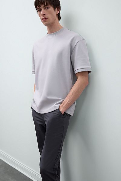 DeFacto Oversize Wide Fit Crew Neck Basic Απλό κοντομάνικο T-shirt από βαρύ ύφασμα B6494ax24au