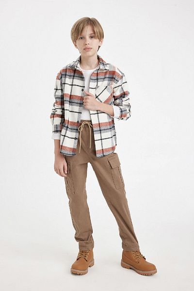 DeFacto Boy's Gabardine Jogger Pants - Cargo Pocket, Waist Lace and Elastic Legs A9393A824Au
