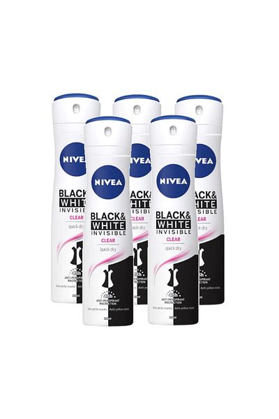 NIVEA Nivea Black & White Invisible women's antiperspirant spray, 48h protection, 5 x 150 ml