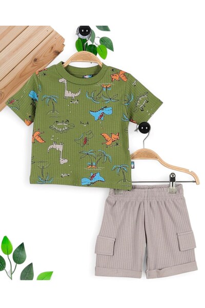 Egelite Baby Boy Summer Dinosaur Printed 6-9-12-18-24 Months Baby Suit with T...