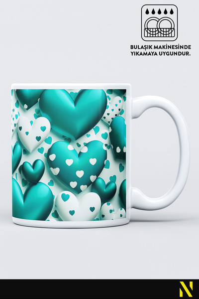 nilizma Turquoise Heart Patterned Colorful Mug Cup – 330 ml Mug | Stylish and Durable Design