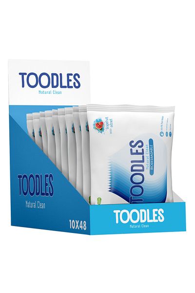 Toodles Servetele umede biodegradabile Toodles Natural Clean, 10 pachete x 48, 480 buc