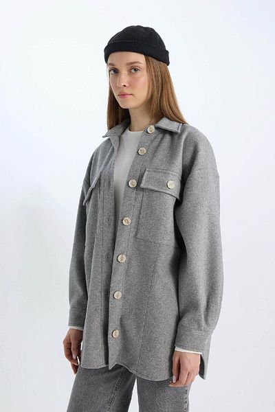 DeFacto Relax Fit Shirt Collar Pocket Button Shirt Jacket D1302Ax24Wn