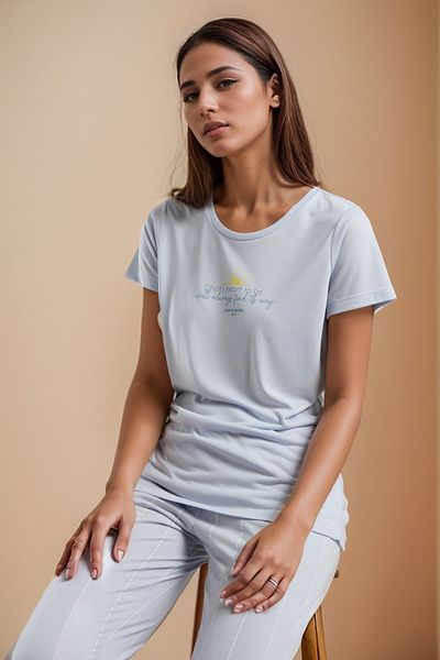 Pierre Cardin Mâneci scurte Crew Gât Albastru deschis 2 piese Pijamale Femei Home Wear