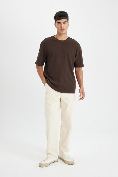 DeFacto Relax Fit Crew λαιμόκοψη Βαμβακερό κοντό μανίκι Basic μασίφ μπλουζάκι D2575ax24au