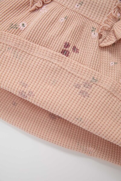 DeFacto Kız Bebek Bisiklet Yaka Fırfırlı Çiçekli Uzun Kollu Waffle Elbise D2554a524au