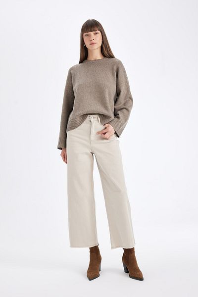 DeFacto Oversize Wide Fit Crew Neck Basic Sima kötöttáru pulóver D0036ax24wn