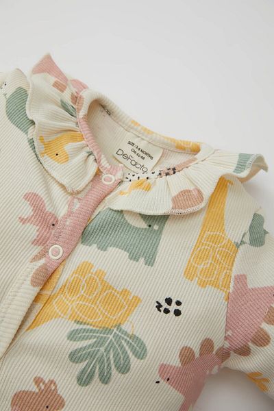 DeFacto 2-Piece Set for Newborn Baby Girls - Buttoned, Ribbed Camisole Romper and Headband