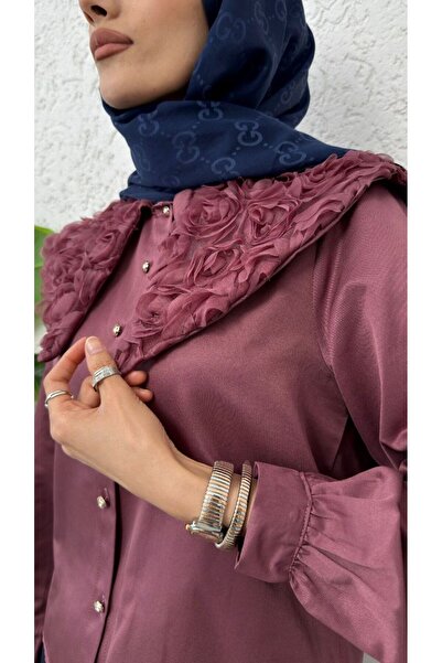 BisuModa Πουκάμισο Pera Fabric Collar Floral Λεπτομερές σατέν πουκάμισο