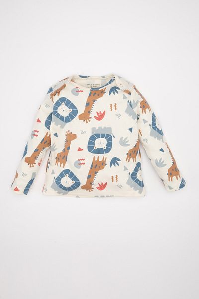 DeFacto Baby Boy 2Pcs Safari Theme Long Sleeve T-Shirt Top & Adjustable Salopet D2582A524Au
