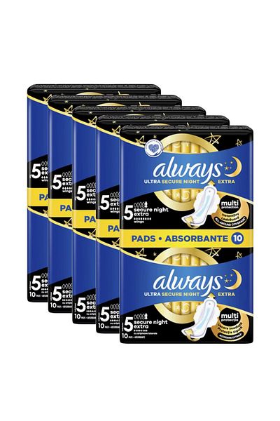 Always Absorbante periodice Always Ultra Secure Night, 5 pachete x 10, 50 buc