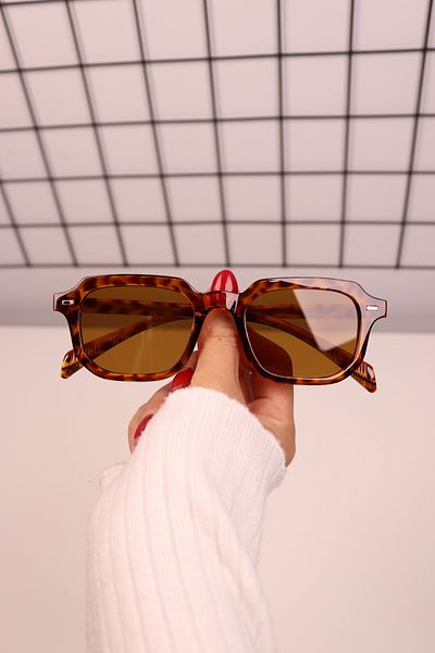 LOOKUP NEW Brown Leopard Square Bone Glass Interchangeable Women Unisex Men Uv400 Protection Sunglasses