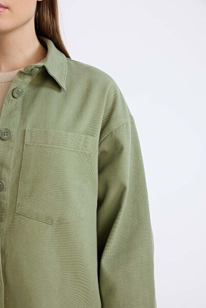 DeFacto Relax Fit Basic Düz Gabardin Uzun Kollu Gömlek Tunik A6474AX24WN