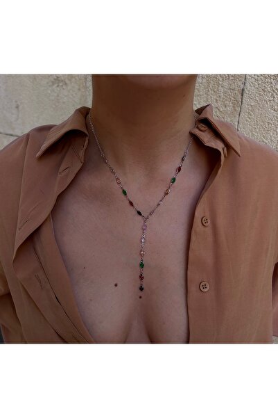 pop up store Colorful Crystal Stone Necklace with Silver Background