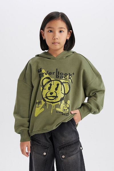 DeFacto Φούτερ για κορίτσια Oversize Wide Fit με κουκούλα D1567A824WN