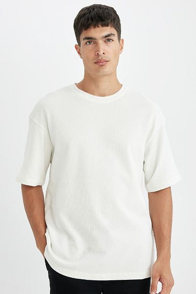 DeFacto 100% bavlna Relax Fit Crew Krátký rukáv Základní jednobarevné tričko D2575ax24au