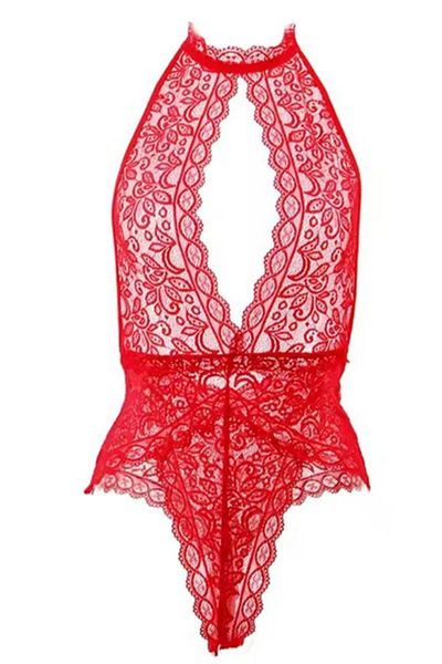 BLİSS WEAR FASHION Women's Red Lace Halter Fancy Lingerie