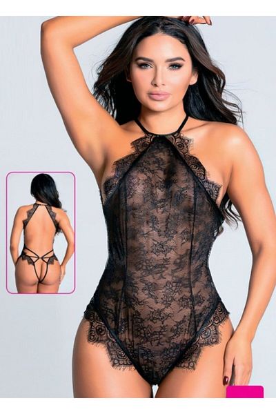 For Dreams 8259 Black Fancy Babydoll with Lace Detail