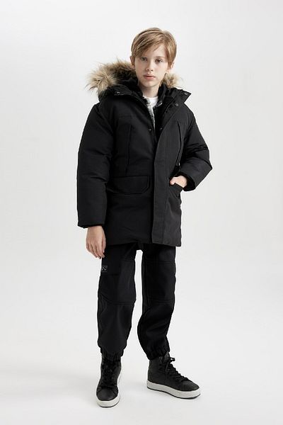 DeFacto Boys' Parka Coat - Faux Fur, Hood, Plush Lining, Detachable Collar C8783A824Wn