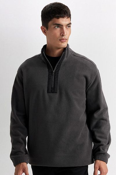 DeFacto Φούτερ Fleece με φερμουάρ Relax Fit Stand γιακά D2688AX24AU