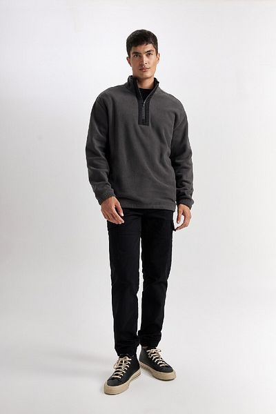 DeFacto Φούτερ Fleece με φερμουάρ Relax Fit Stand γιακά D2688AX24AU