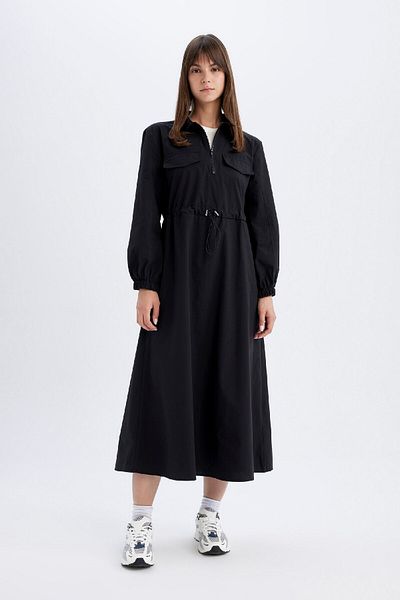 DeFacto Poplin Maxi Dress - Shirt Collar, Long Sleeve D2772AX24SM