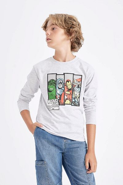 DeFacto Boy's Marvel Comics Crew Neck Long Sleeve Gray T-Shirt C9735A824Au