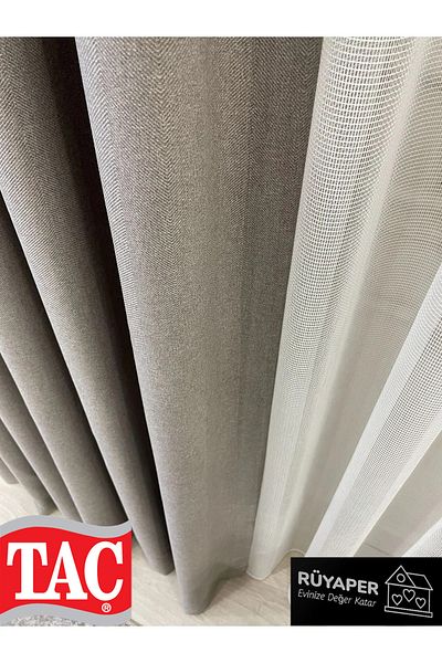 Taç Dream Stone Color - Linen 1/3 Sik Pleat Background Curtain