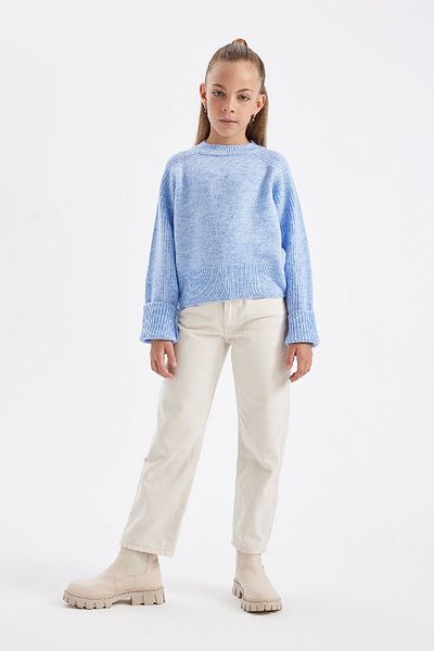 DeFacto Girl's Crew Neck Basic Plain Knitwear Sweater C9554A824Au