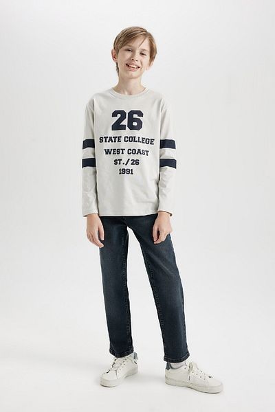DeFacto Tricou cu mânecă lungă imprimat cu text pentru băieți C9781a824au