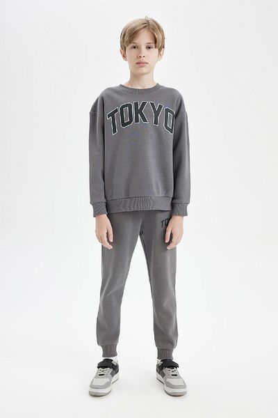 DeFacto Boy's Anthracite Oversize Wide Fit Crew Neck Thick School Sweatshirt D1643A824Au