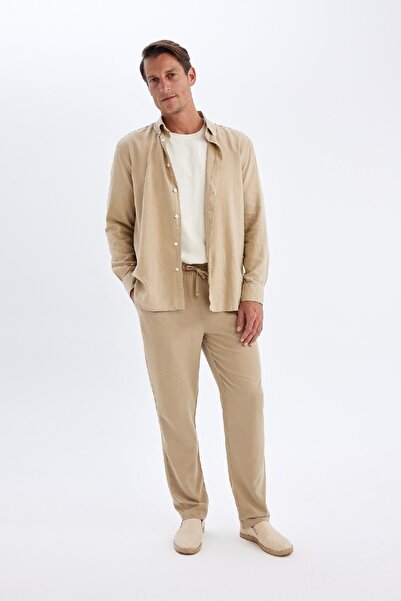 DeFacto Lněné kalhoty Relax Fit Wide Legl B1043Ax24Sm