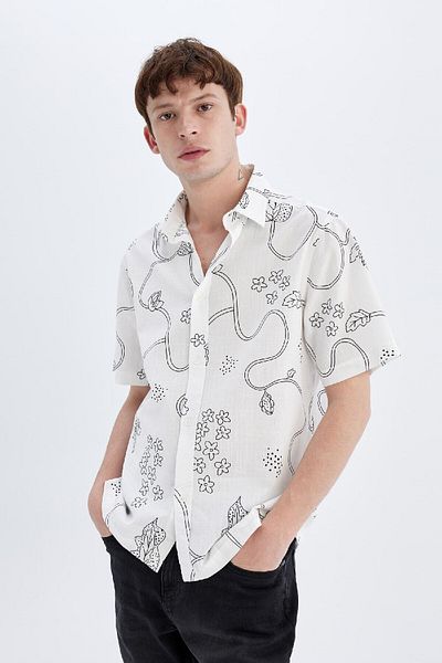 DeFacto Regular Fit Printed Cotton Short Sleeve Shirt C7695Ax24Sm