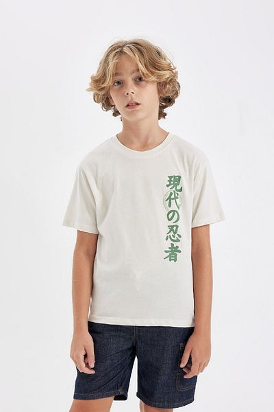 DeFacto Chłopięcy T-shirt z krótkim rękawem i okrągłym dekoltem A0454A824HS