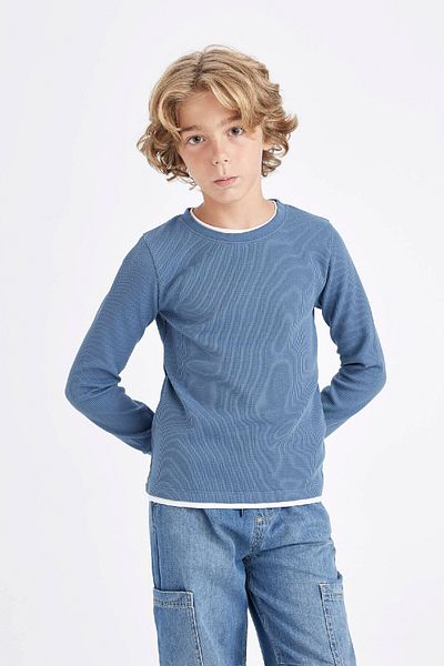 DeFacto Tricou cu mânecă lungă cu mânecă lungă, cu gât crew, pentru băieți, V1186a624au