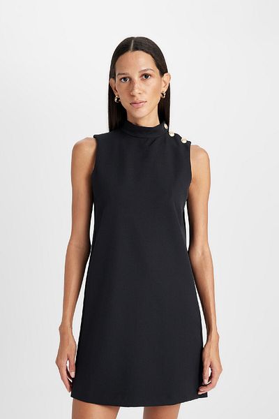 DeFacto Halber Rollkragen-Basic-Kleid mit geradem Knopf, ärmellos, rotes Minikleid D2873ax24au