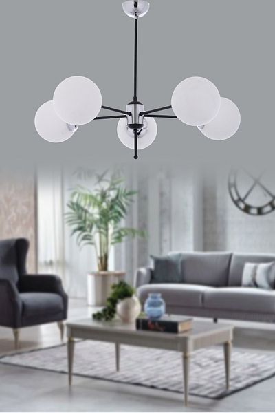 Step Aydınlatma Ava Black-Chrome 5-Arm, Modern Living Room Y. Room O. Room Chandelier
