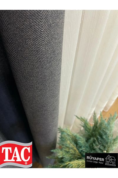 Taç Dream Grey Color - Linen 1/3 Sik Pleat Background Curtain