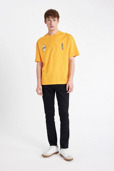 DeFacto Comfort Regular Fit Comfortable Fit Crew Neck Back Printed Short Sleeve T-Shirt C5752Ax24Hs