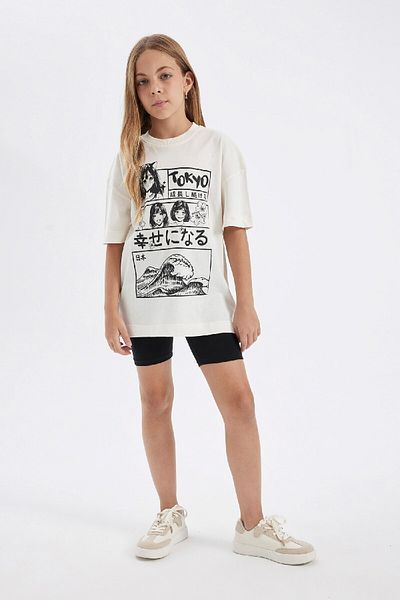 DeFacto 2-teiliges Set für Mädchen, bedruckt, kurzärmlig, T-Shirt, Leggings, Rundhalsausschnitt, D2956a824hs