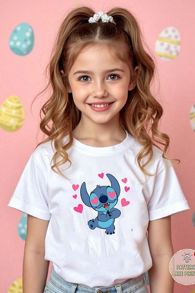 makiteks Βαμβακερές Παιδικές Κάλτσες Βαμβακερές χτενισμένες Κορίτσια με στάμπα Tshirt Lilo Stitch