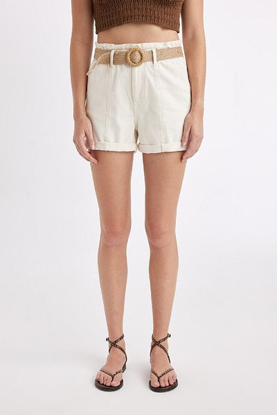 DeFacto Jeansshorts mit hoher Taille und gefalteter Paperbag-Jeans - B8128AX24HS